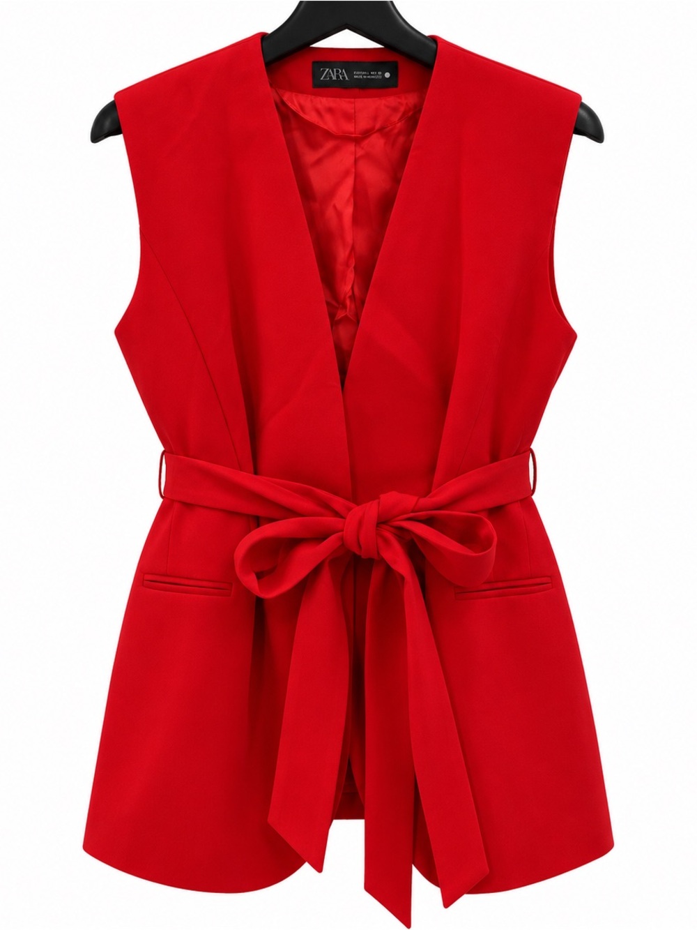 Zara Red Sleeveless Tie-Waist Vest Top